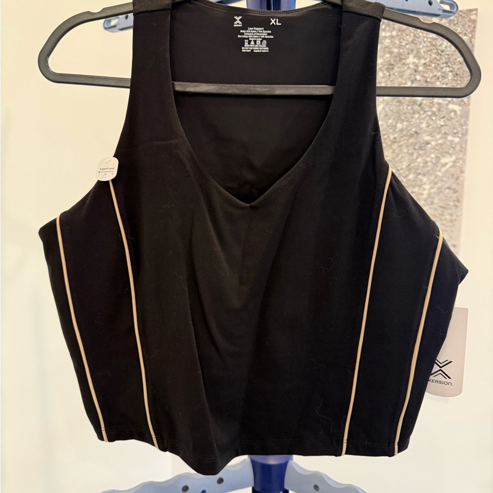 Xersion Black Crop Top with Tan Accents